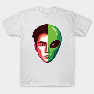 Half alien half human. Invasion. Alien man face. T-Shirt